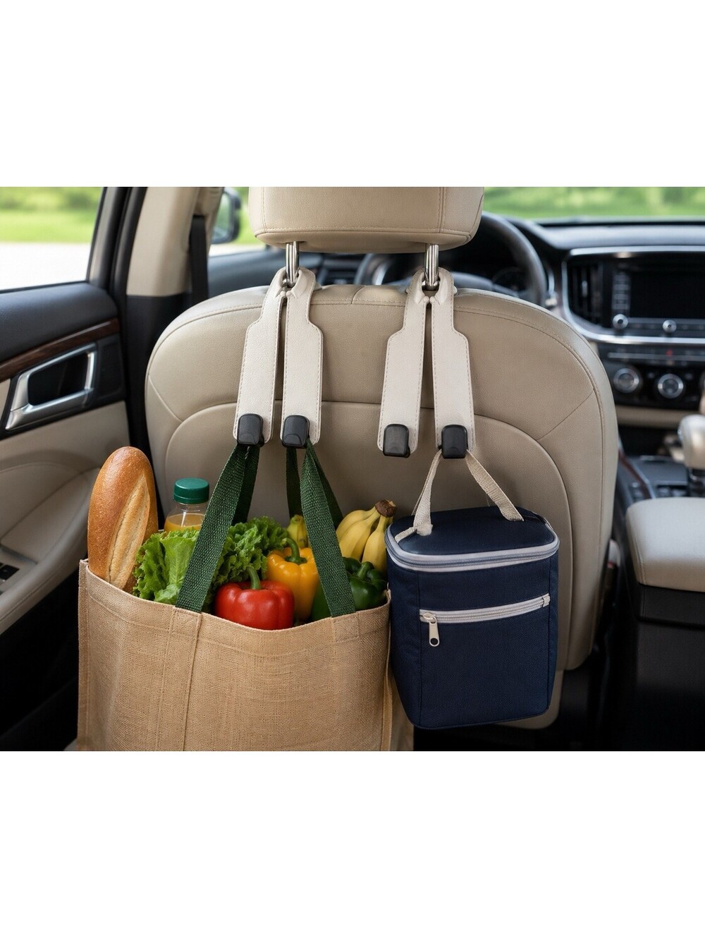 Car Hooks Headrest Light Gray Faux Leather Set Of 2